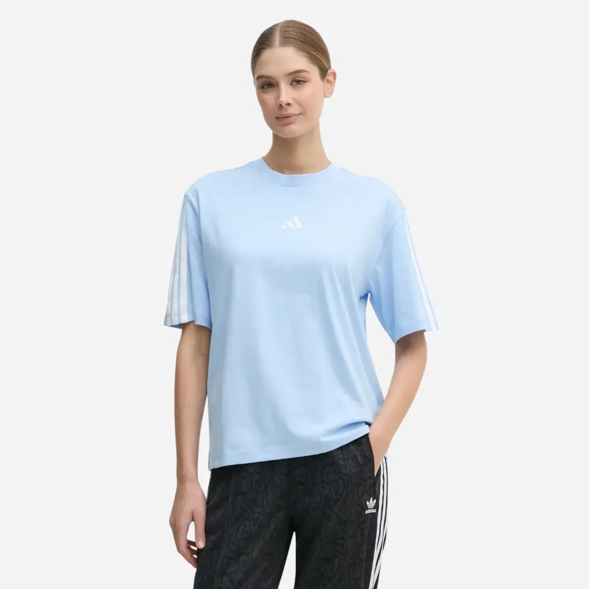Adidas T-Shirt Boyfriend Essentials 3-Stripes turchese