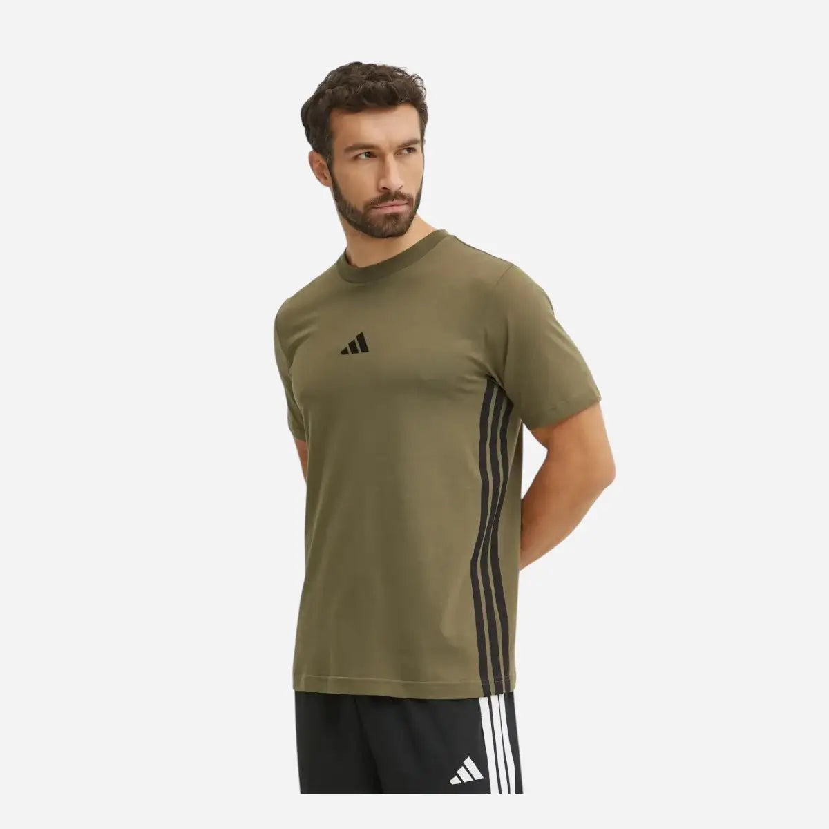 Adidas T-shirt Essentials 3 Stripes Single Jersey olive green