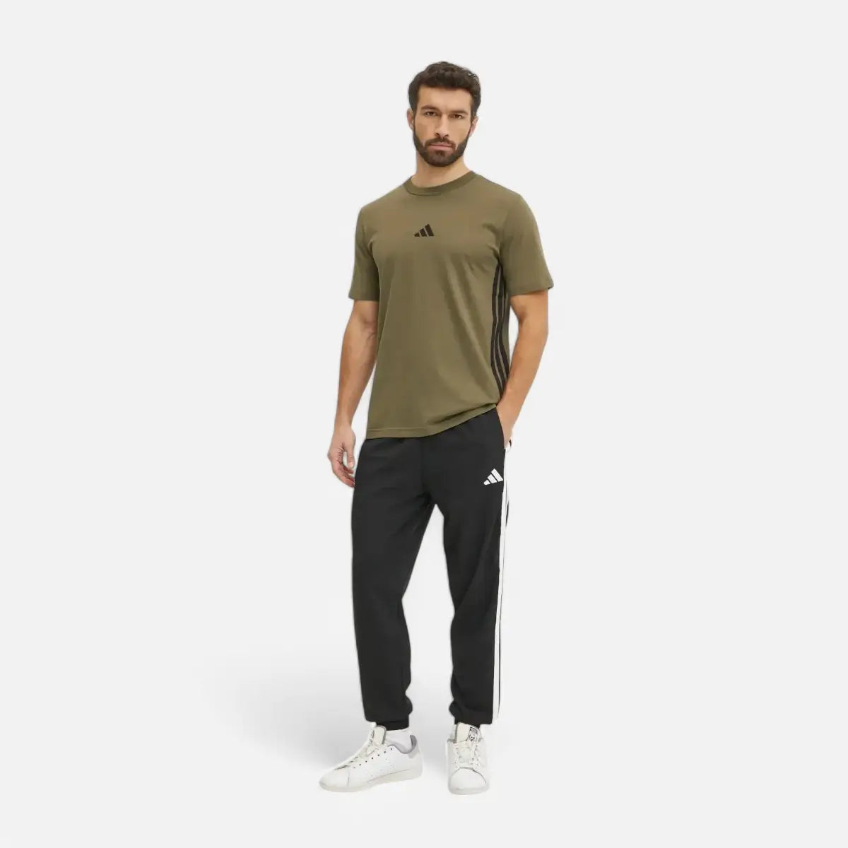 Adidas T-shirt Essentials 3 Stripes Single Jersey olive green
