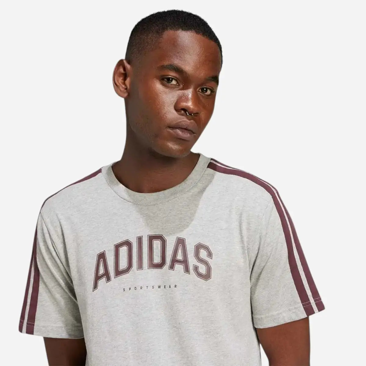 Adidas T-shirt Codes Collegiate Linear Graphic Grey / Bordeaux