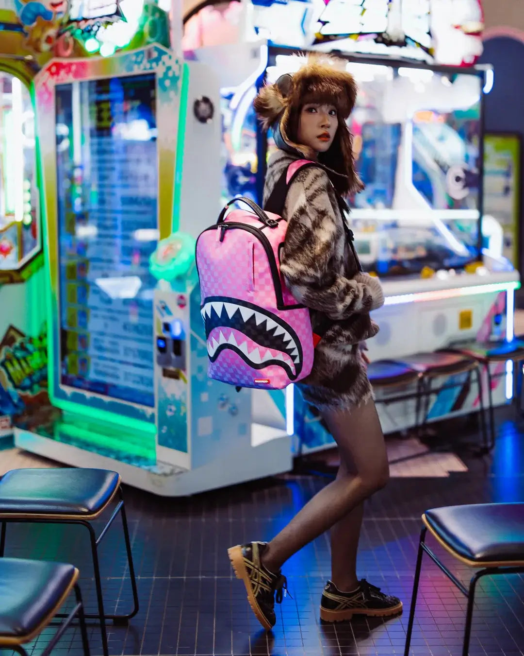 Sprayground Zaino PINK AND BLACK DRIP CHECK DLXSV