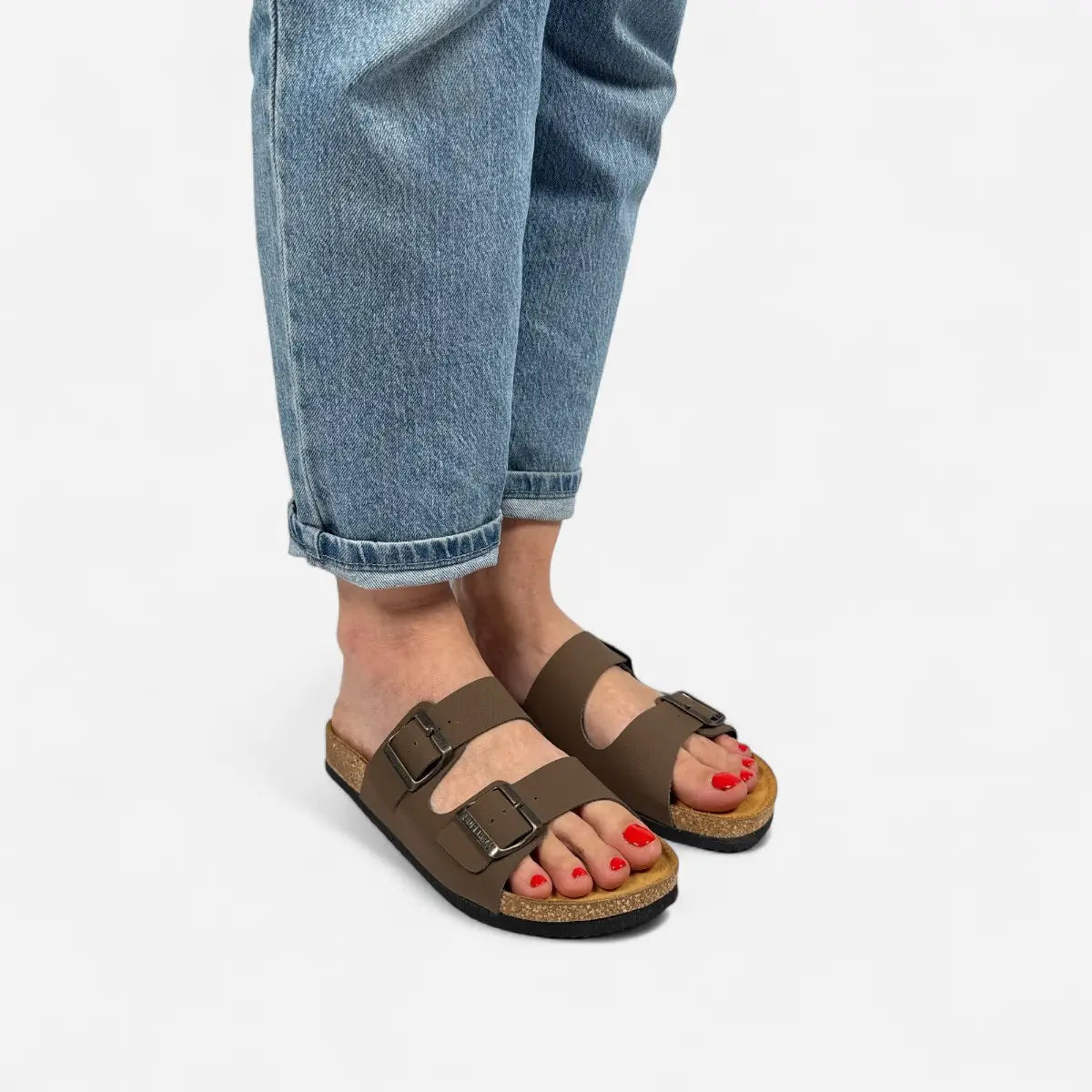 Superga Sandalo donna doppia fibbia Nabuk Marrone