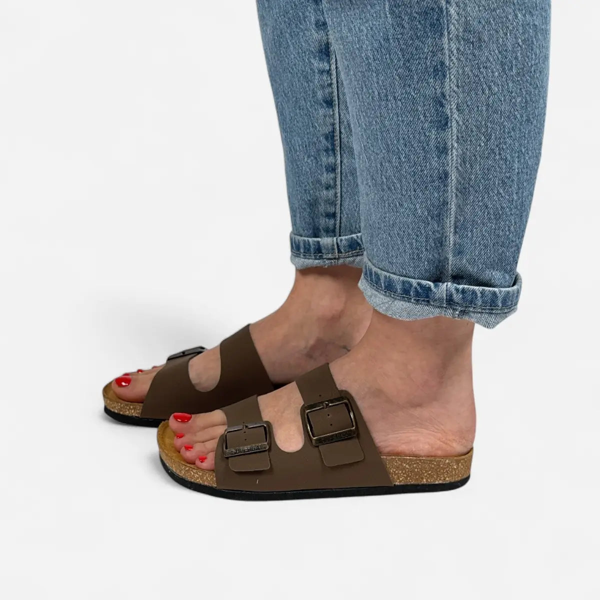 Superga Sandalo donna doppia fibbia Nabuk Marrone