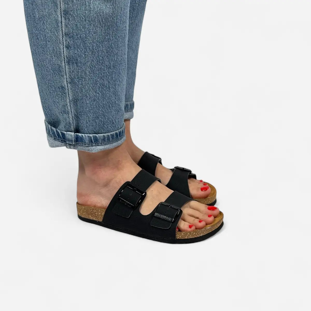 Superga Sandalo donna doppia fibbia Nabuk Nero