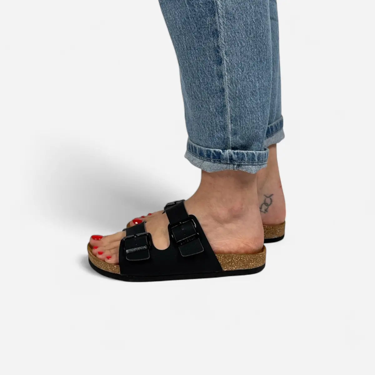 Superga Sandalo donna doppia fibbia Nabuk Nero