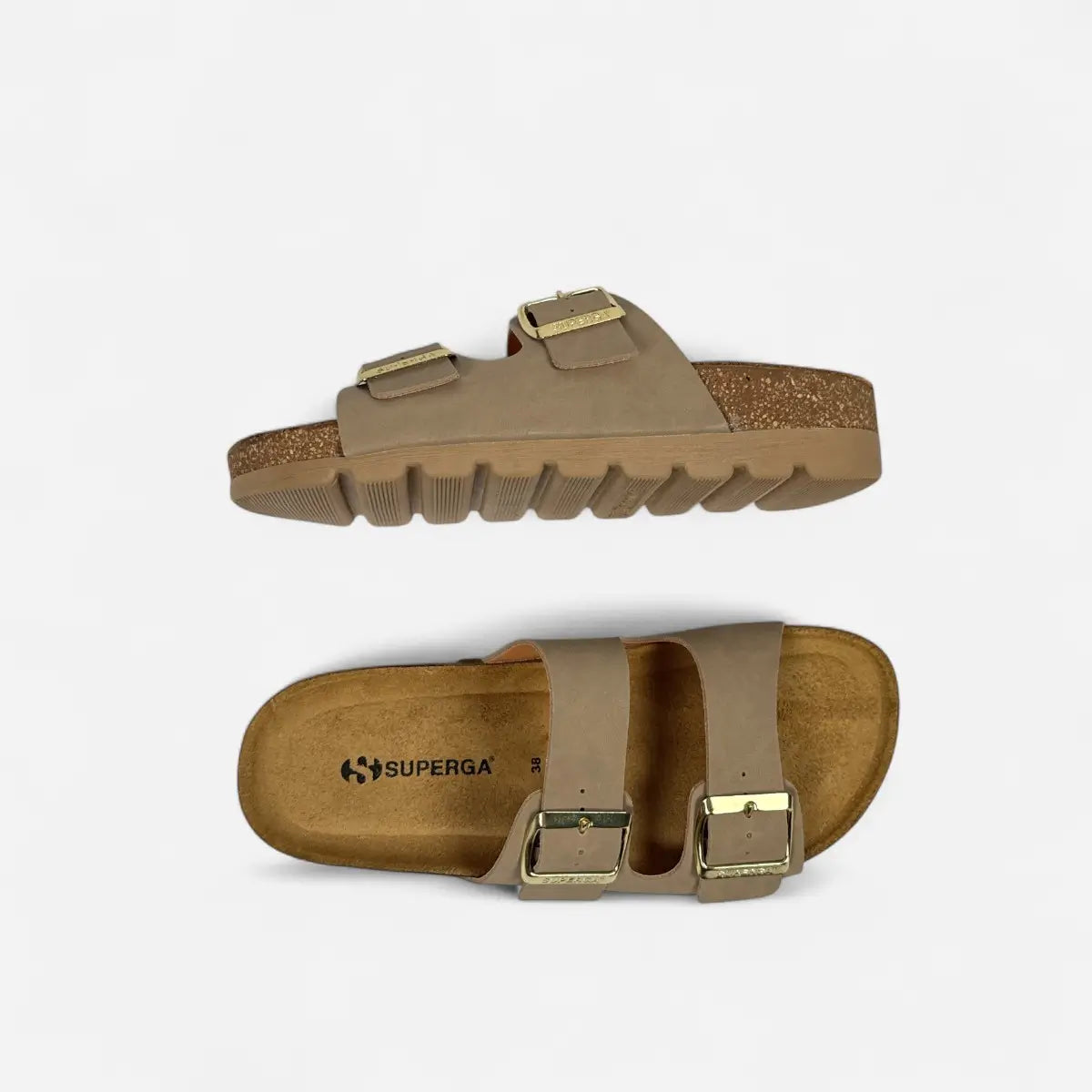 Superga Sandalo Platform donna doppia fibbia Nabuk Cuoio