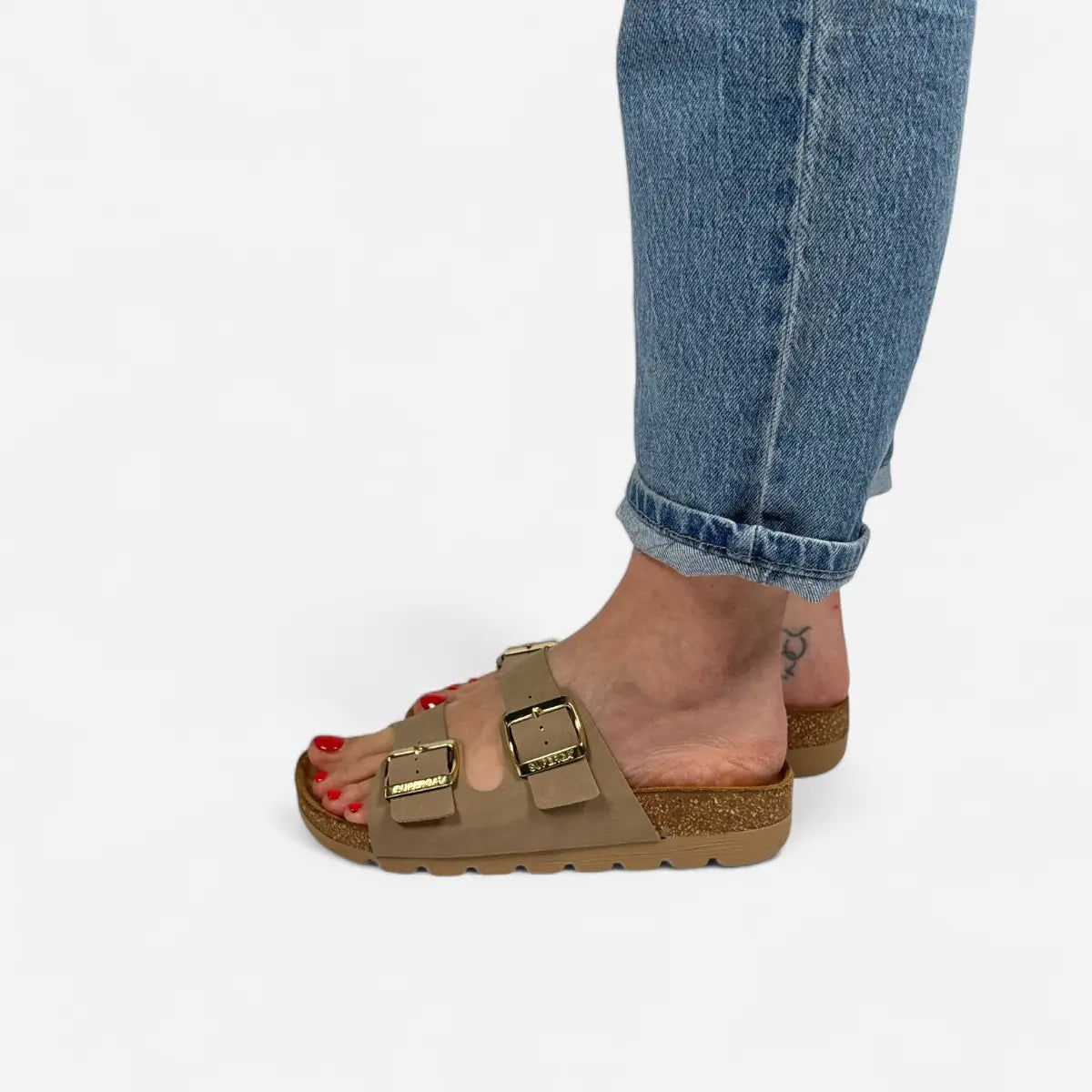 Superga Sandalo Platform donna doppia fibbia Nabuk Cuoio