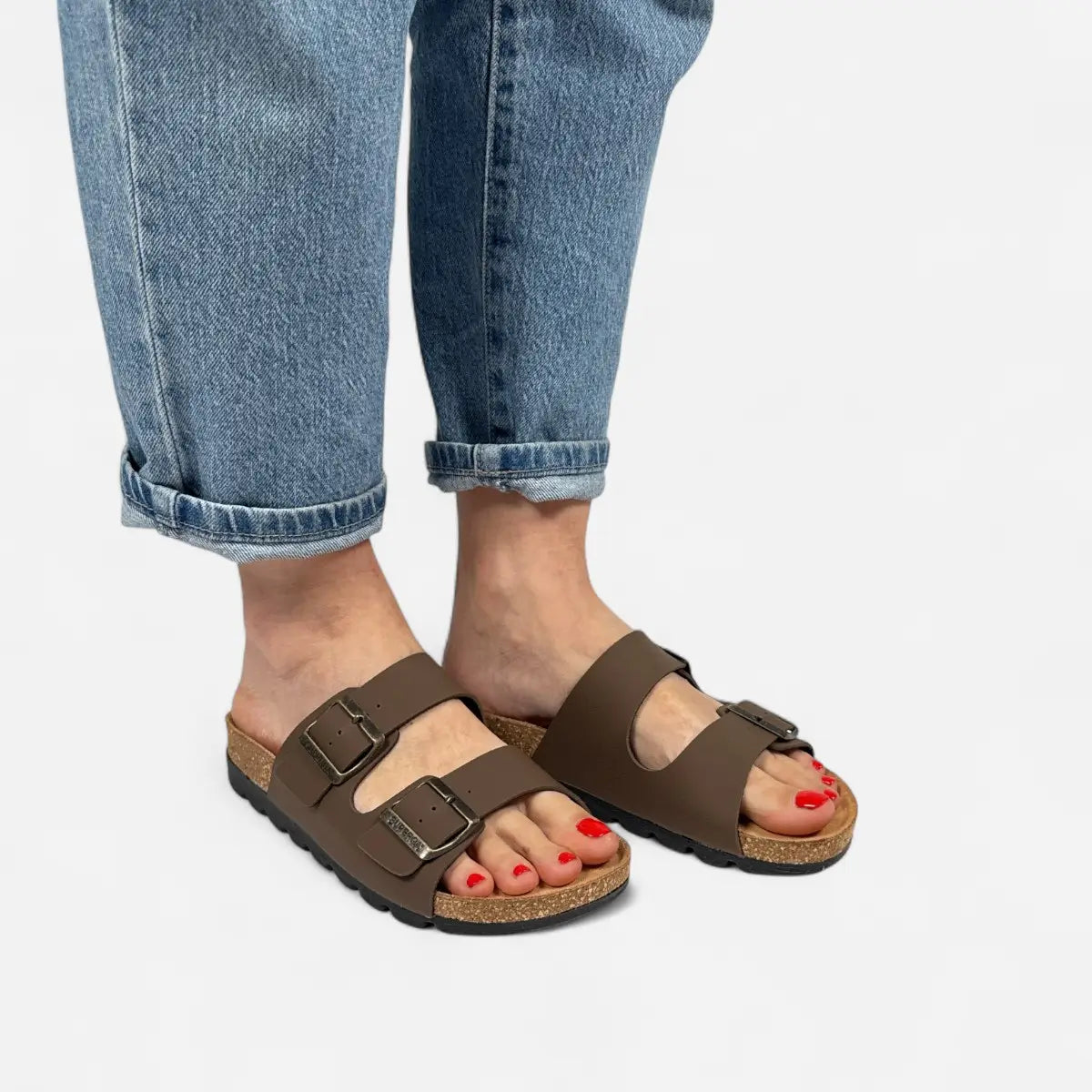 Superga Sandalo Platform donna doppia fibbia Nabuk Marrone