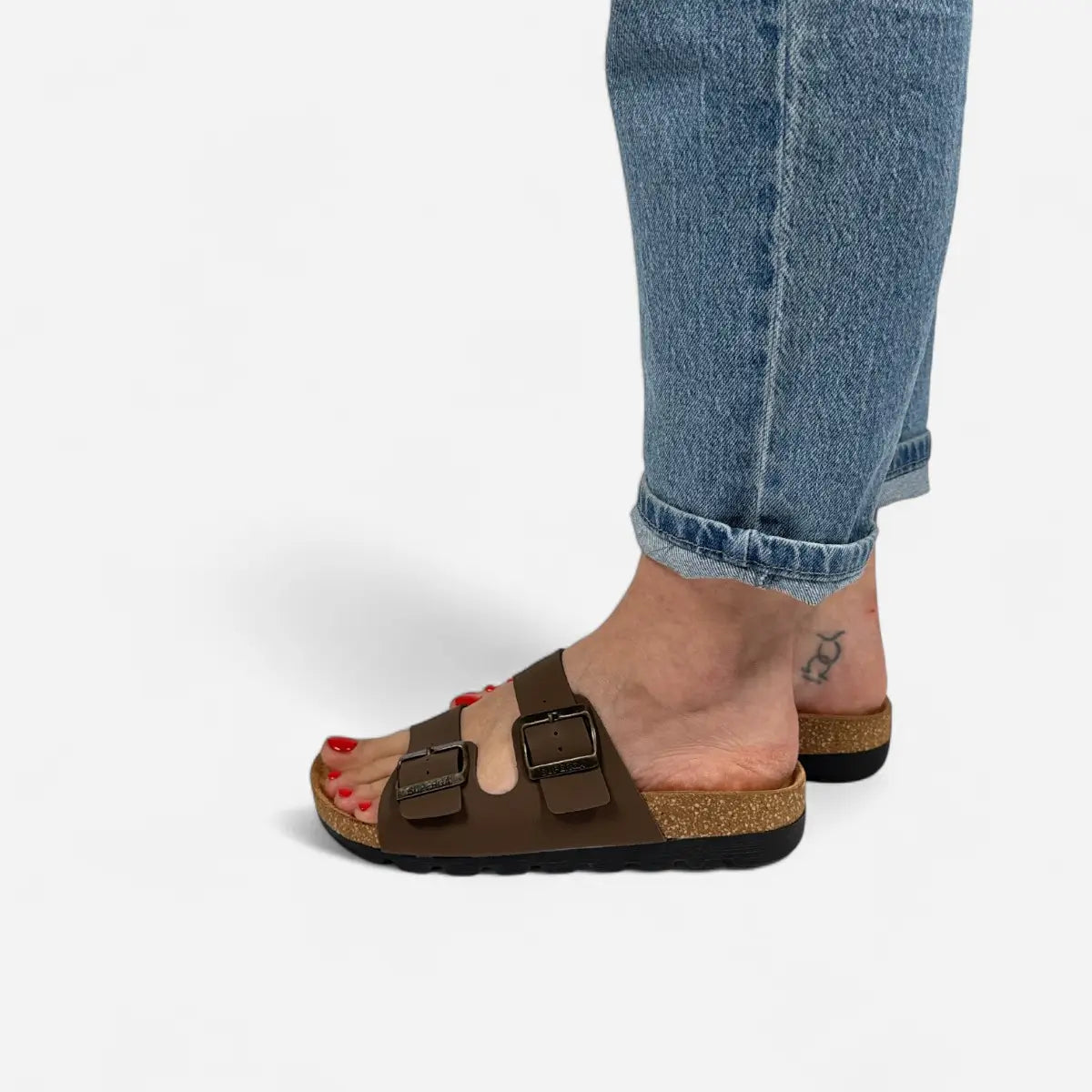 Superga Sandalo Platform donna doppia fibbia Nabuk Marrone