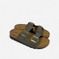 Superga Sandalo Platform donna doppia fibbia Nabuk Verde Oliva