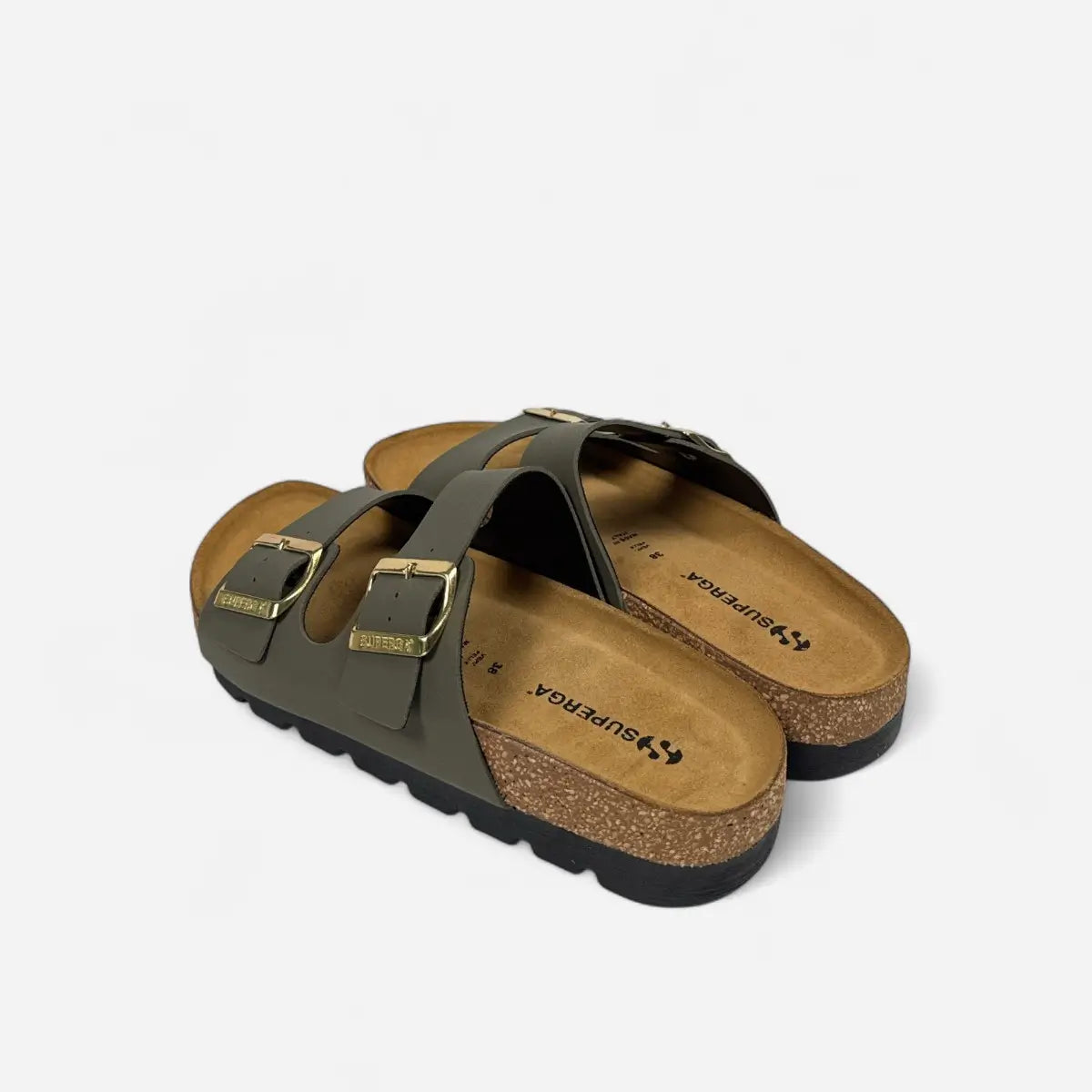 Superga Sandalo Platform donna doppia fibbia Nabuk Verde Oliva