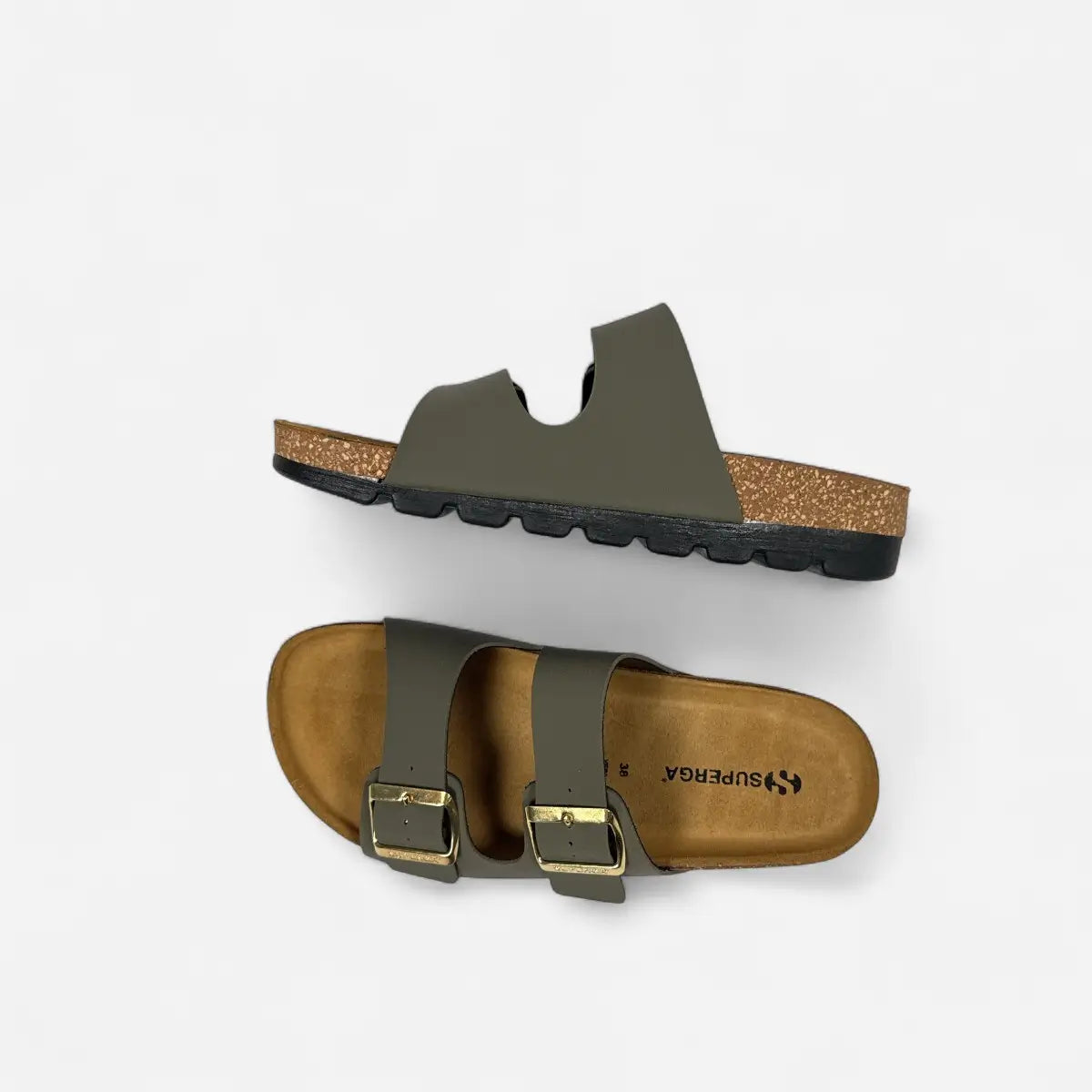 Superga Sandalo Platform donna doppia fibbia Nabuk Verde Oliva