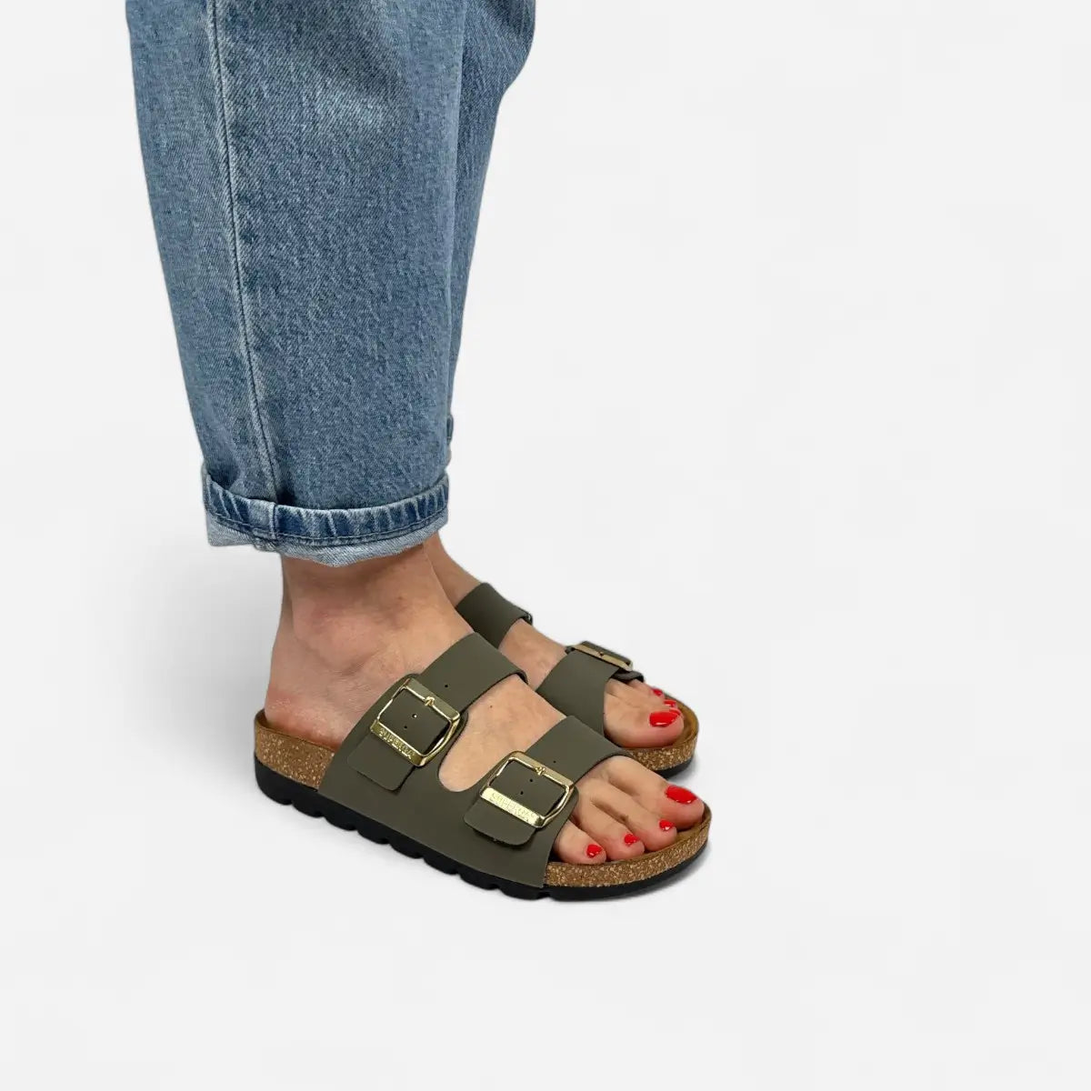 Superga Sandalo Platform donna doppia fibbia Nabuk Verde Oliva