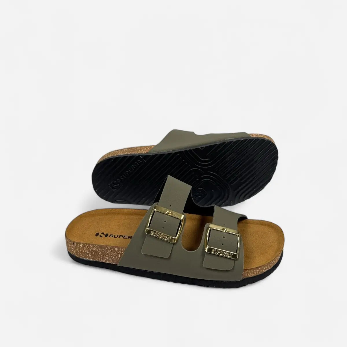 Superga Sandalo donna doppia fibbia Nabuk Verde Oliva