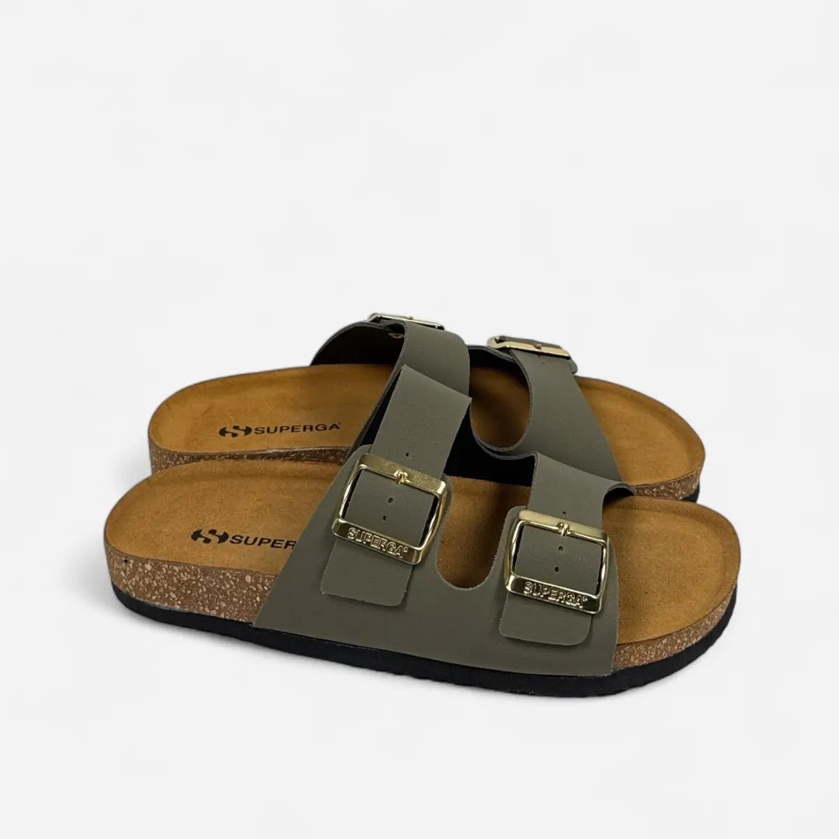 Superga Sandalo donna doppia fibbia Nabuk Verde Oliva