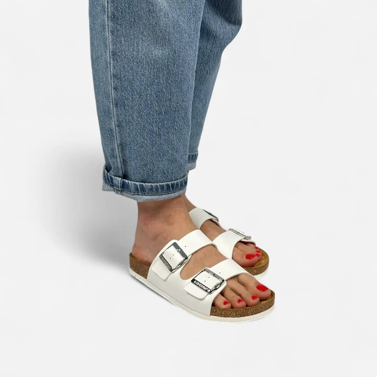 Superga Sandalo donna doppia fibbia Pelle Bianco