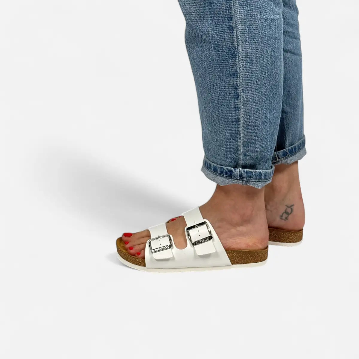 Superga Sandalo donna doppia fibbia Pelle Bianco