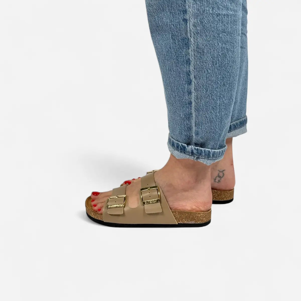 Superga Sandalo donna doppia fibbia Pelle Cuoio