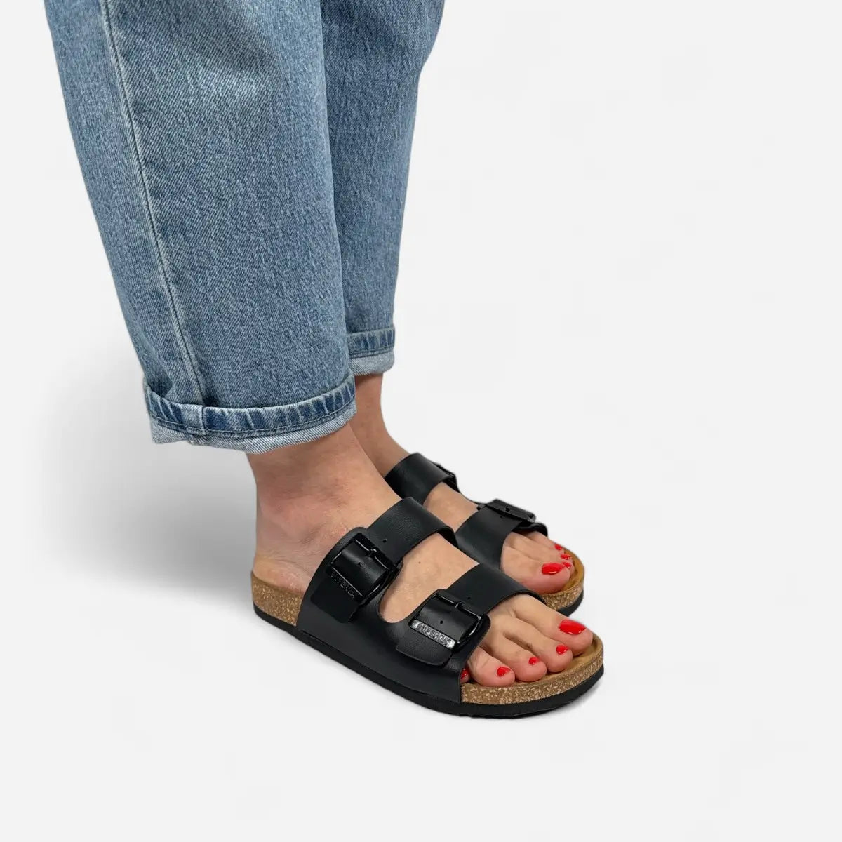 Superga Sandalo donna doppia fibbia Pelle Nero