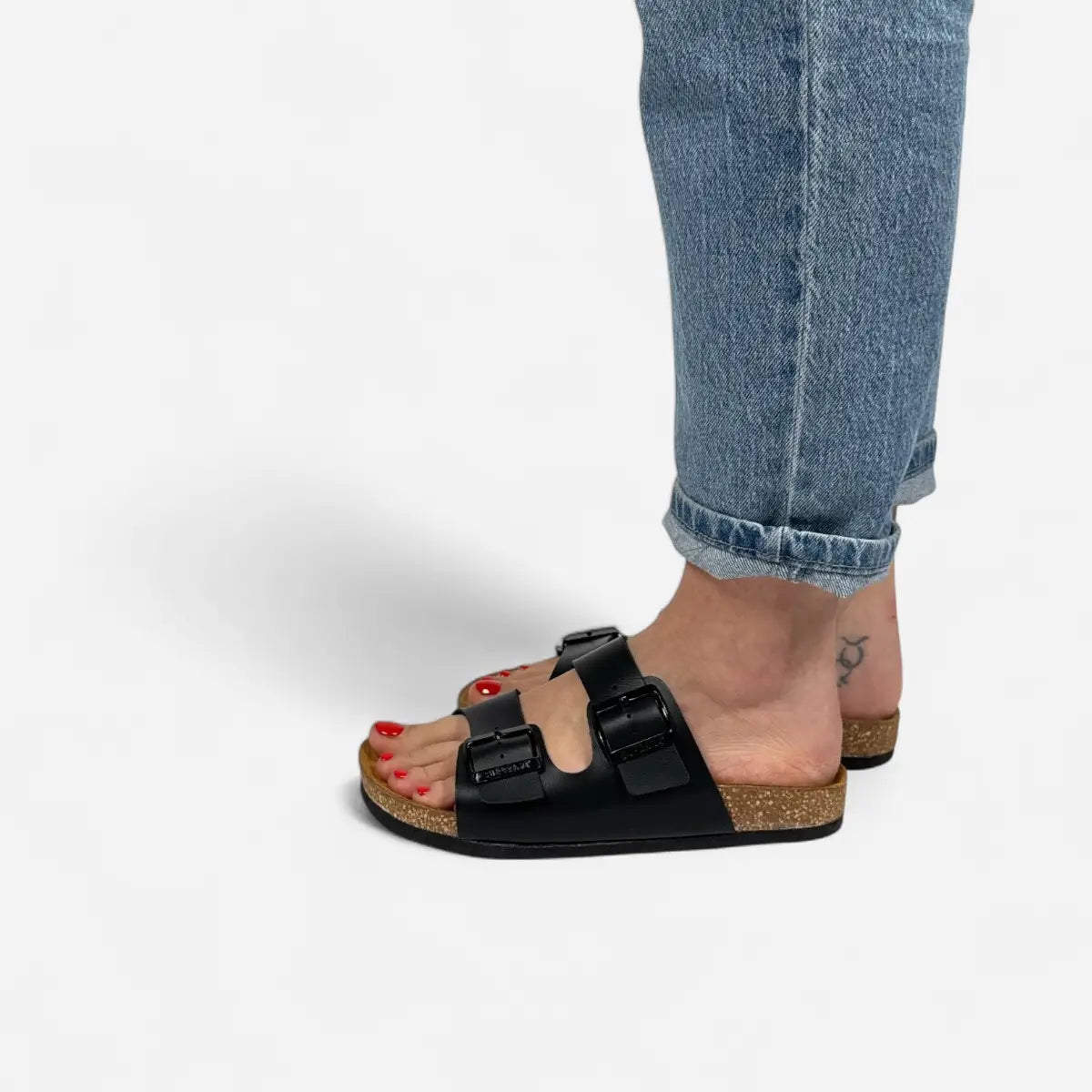 Superga Sandalo donna doppia fibbia Pelle Nero