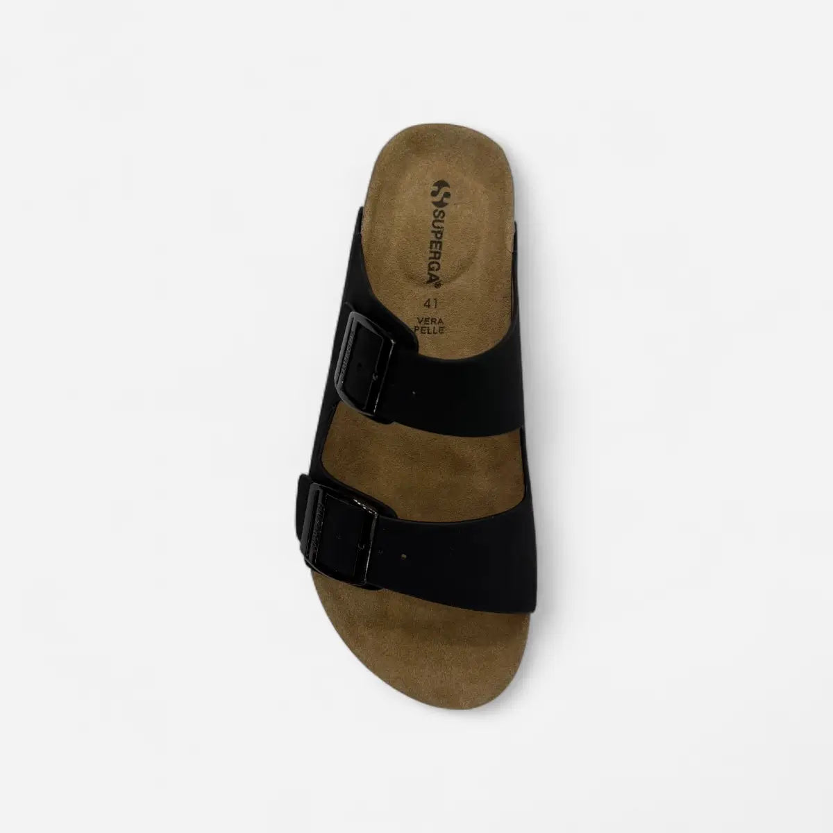 Superga Sandalo uomo doppia fibbia Nabuk Premium plantare morbido Nero