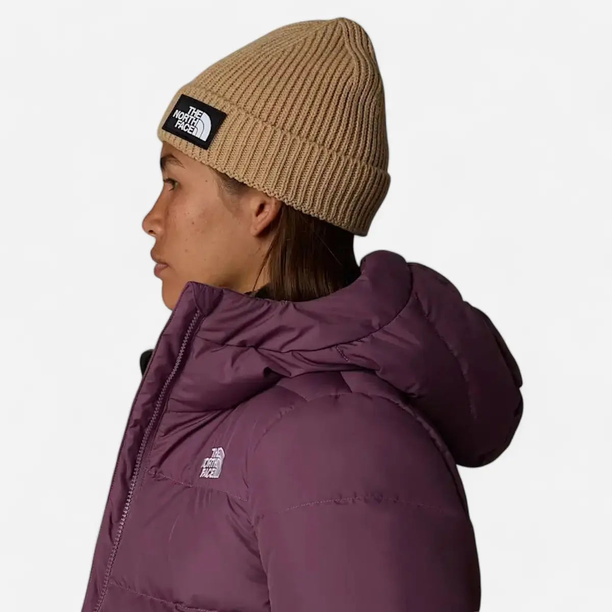 The North Face berretto con risvolto e logo box TNF khaki stone