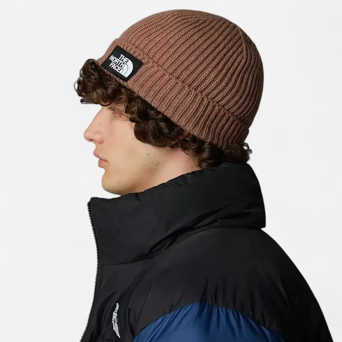 The North Face berretto con risvolto e logo box TNF latte
