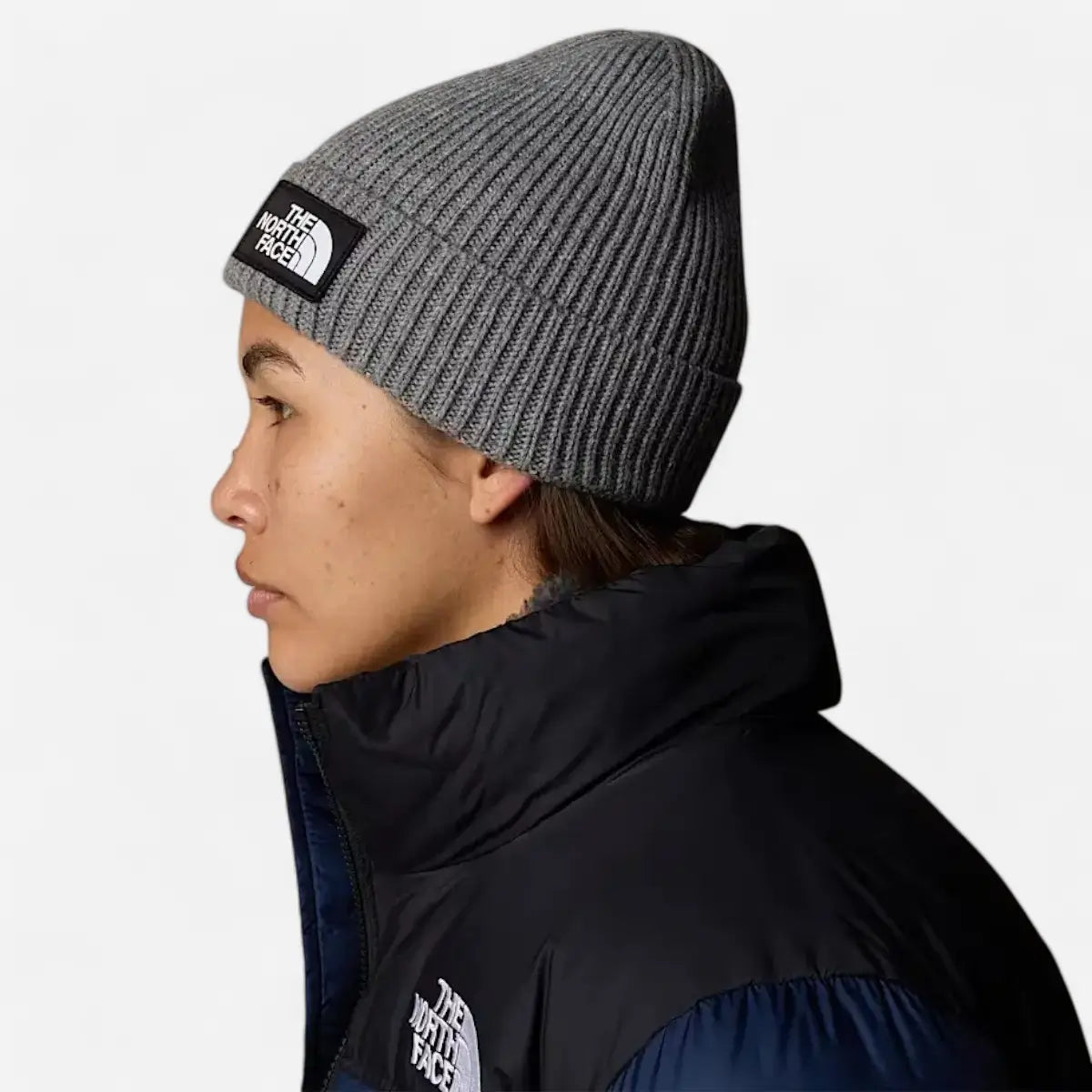 The North Face berretto con risvolto e logo box TNF grey