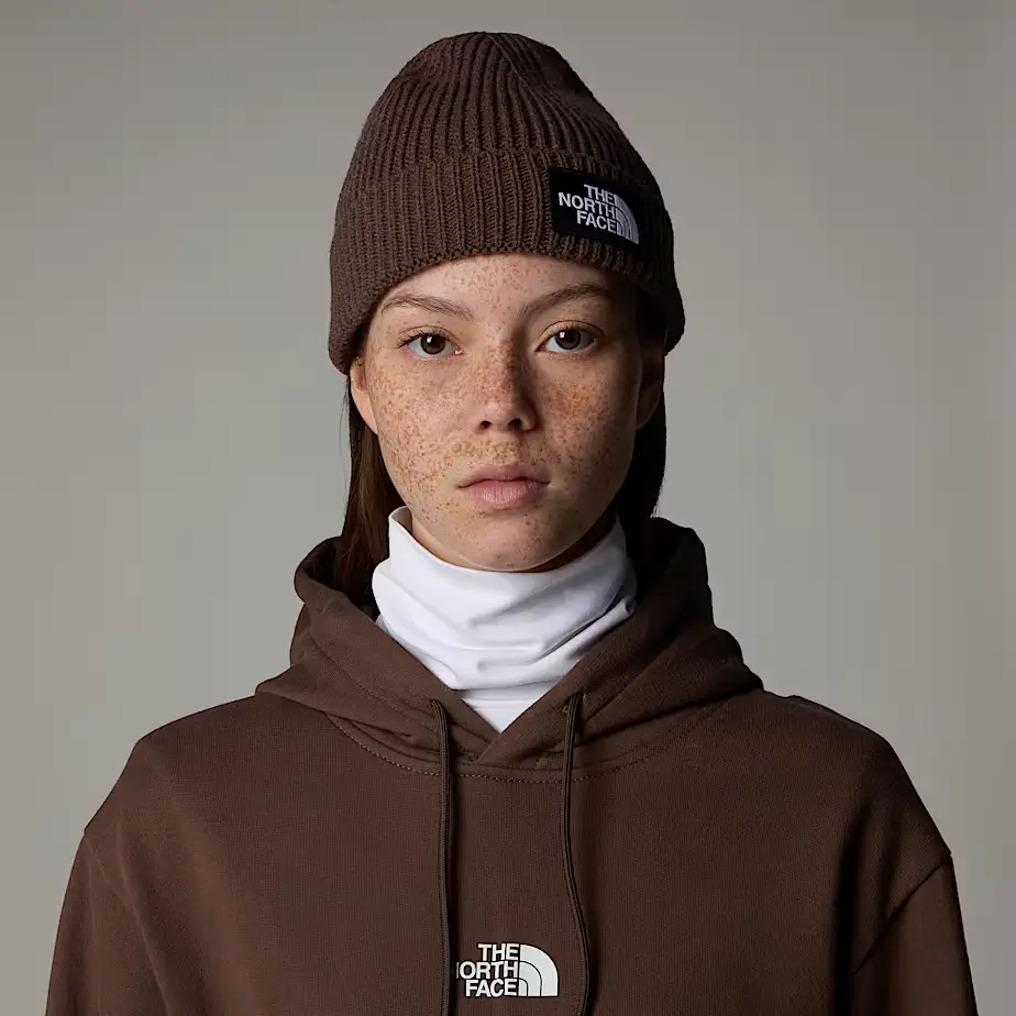 The North Face berretto con risvolto e logo box TNF smokey brown