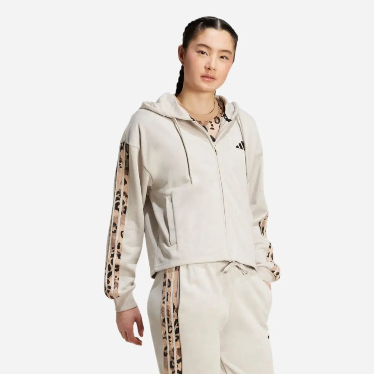 Adidas Tuta Animal Print 3 Stripes Beige