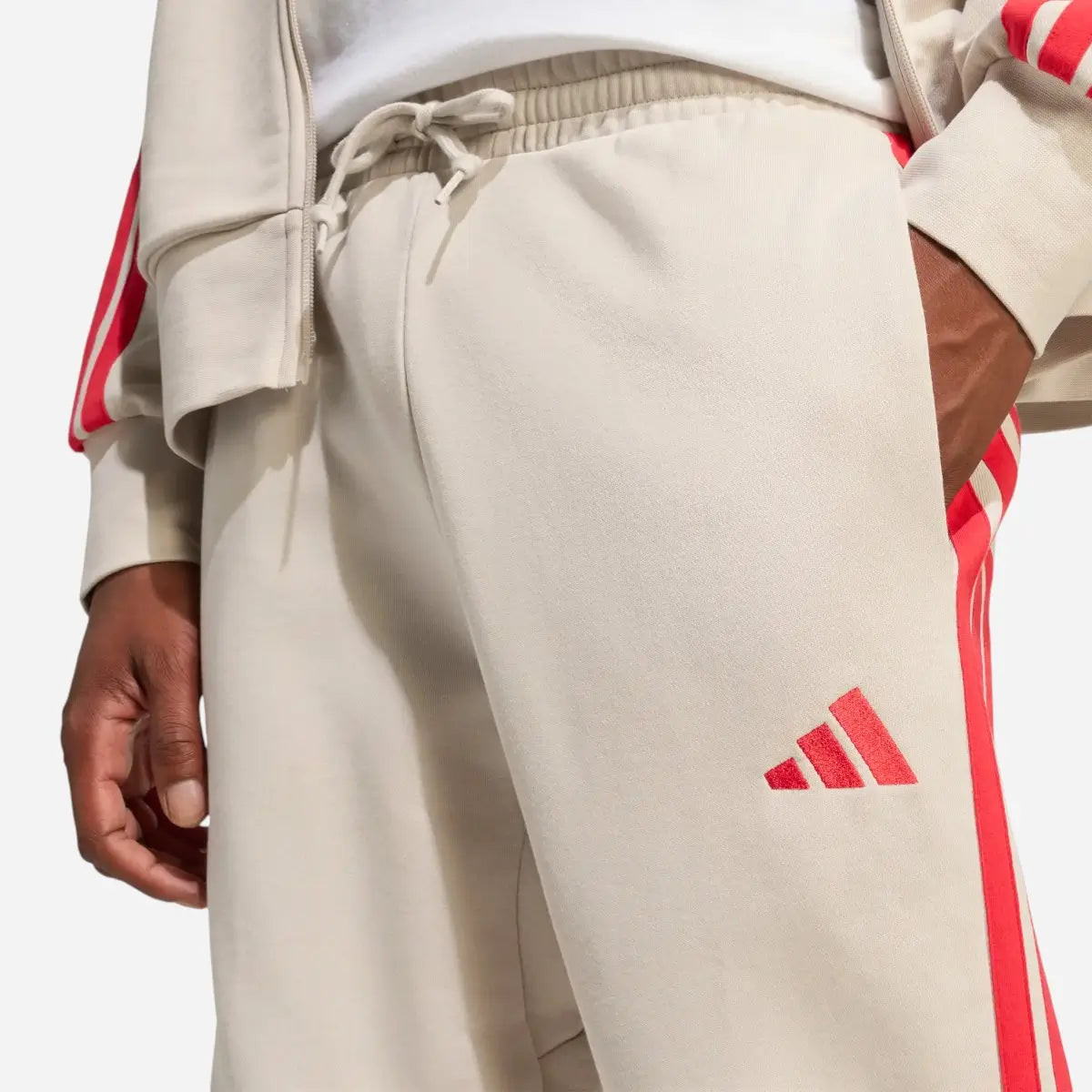 Adidas Tuta 3-Stripes Essentials French Terry Beige Ruby