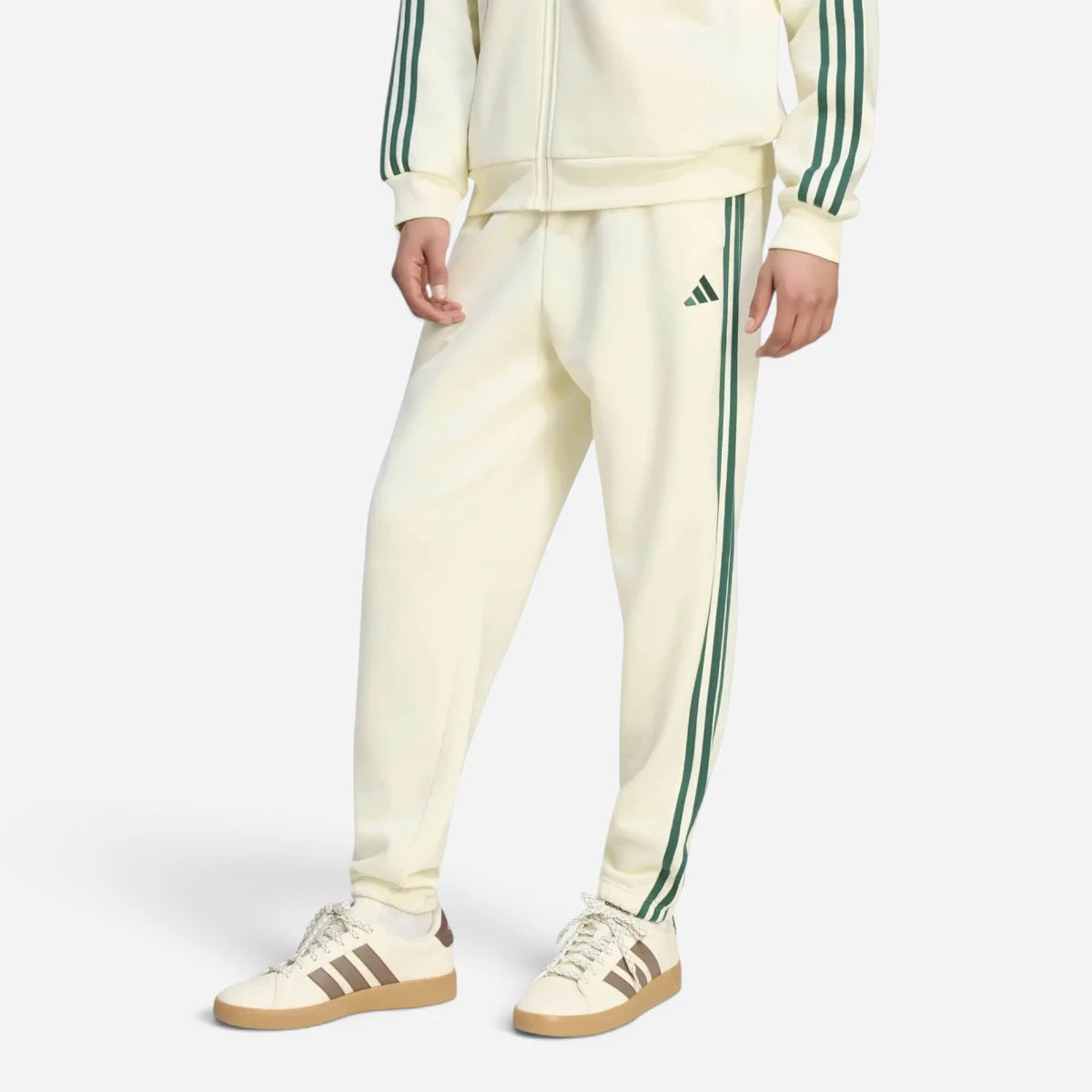 Adidas Tuta Completo Uomo 3 Stripes Fleece Beige Green
