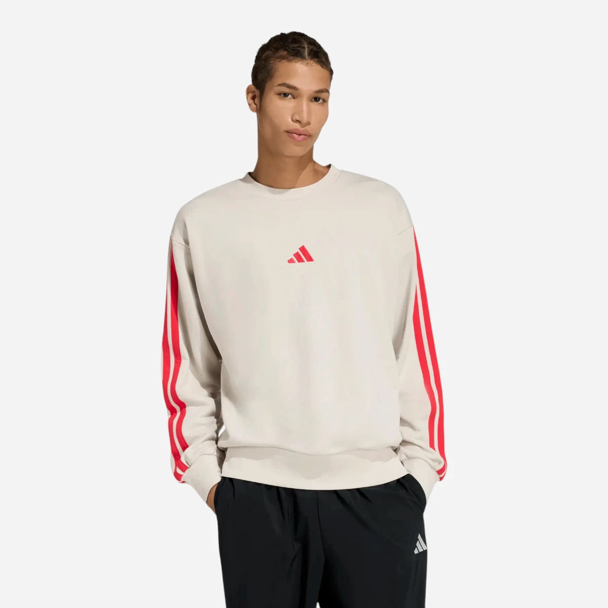 Adidas Tuta 3-Stripes Essentials French Terry Beige Ruby