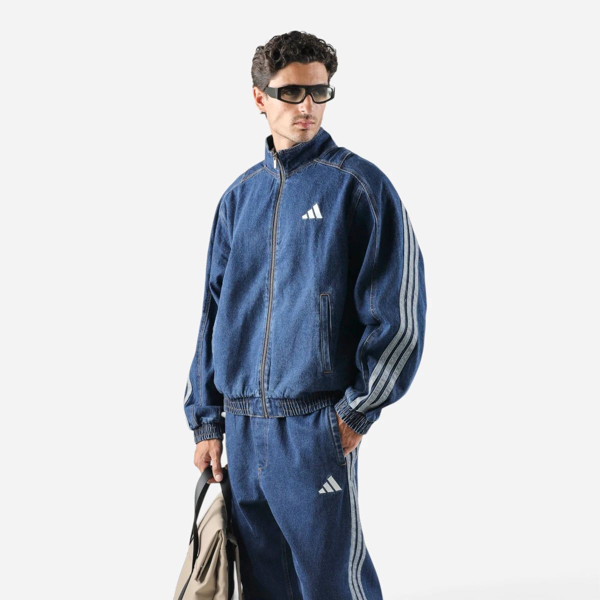 Adidas Giacca Boxy Denim Jeans Uomo 3 Stripes