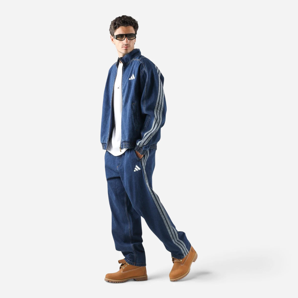 Adidas Giacca Boxy Denim Jeans Uomo 3 Stripes