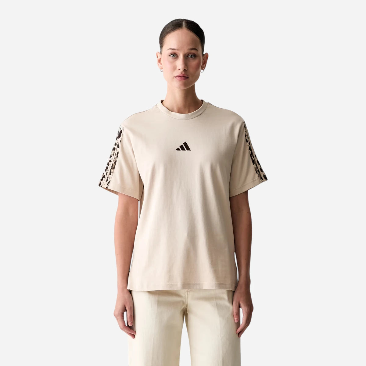 Adidas T-Shirt 3 Stripes Animalier Beige