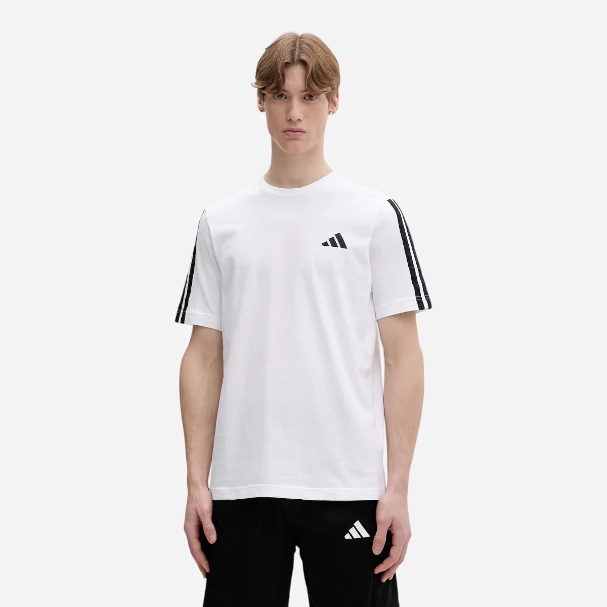 Adidas T-shirt Essentials Small Logo Single 3 Stripes White Black