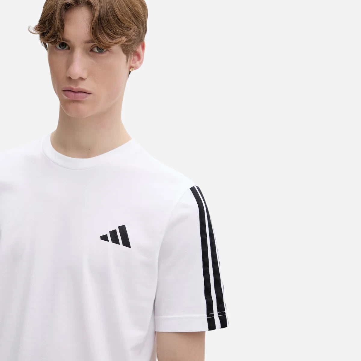 Adidas T-shirt Essentials Small Logo Single 3 Stripes White Black