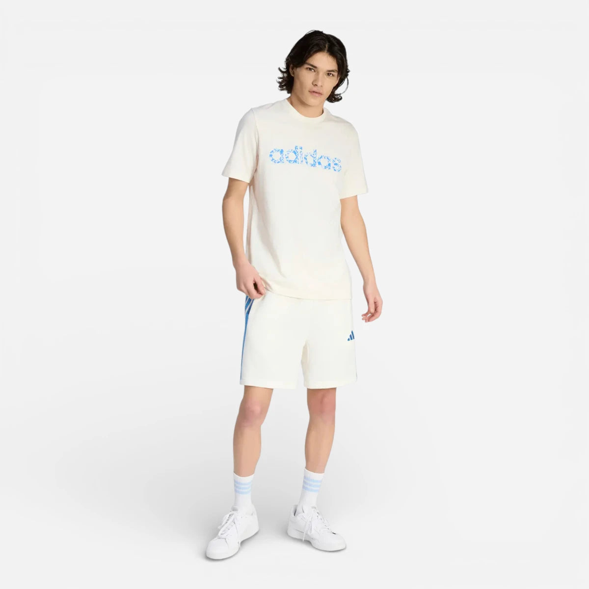 Adidas Short Essentials 3-Stripes French Terry Off White Royal Blue