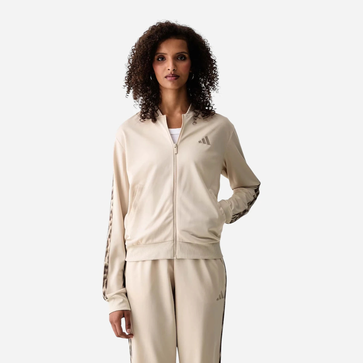 Adidas Tuta Essentials Donna 3-Stripes Beige Animalier