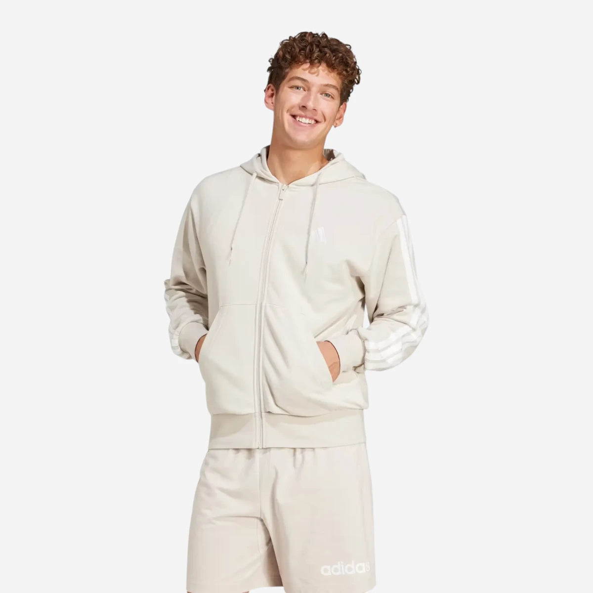 Adidas Tuta Sportswear Basic 3-Stripes Essentials French Terry Beige