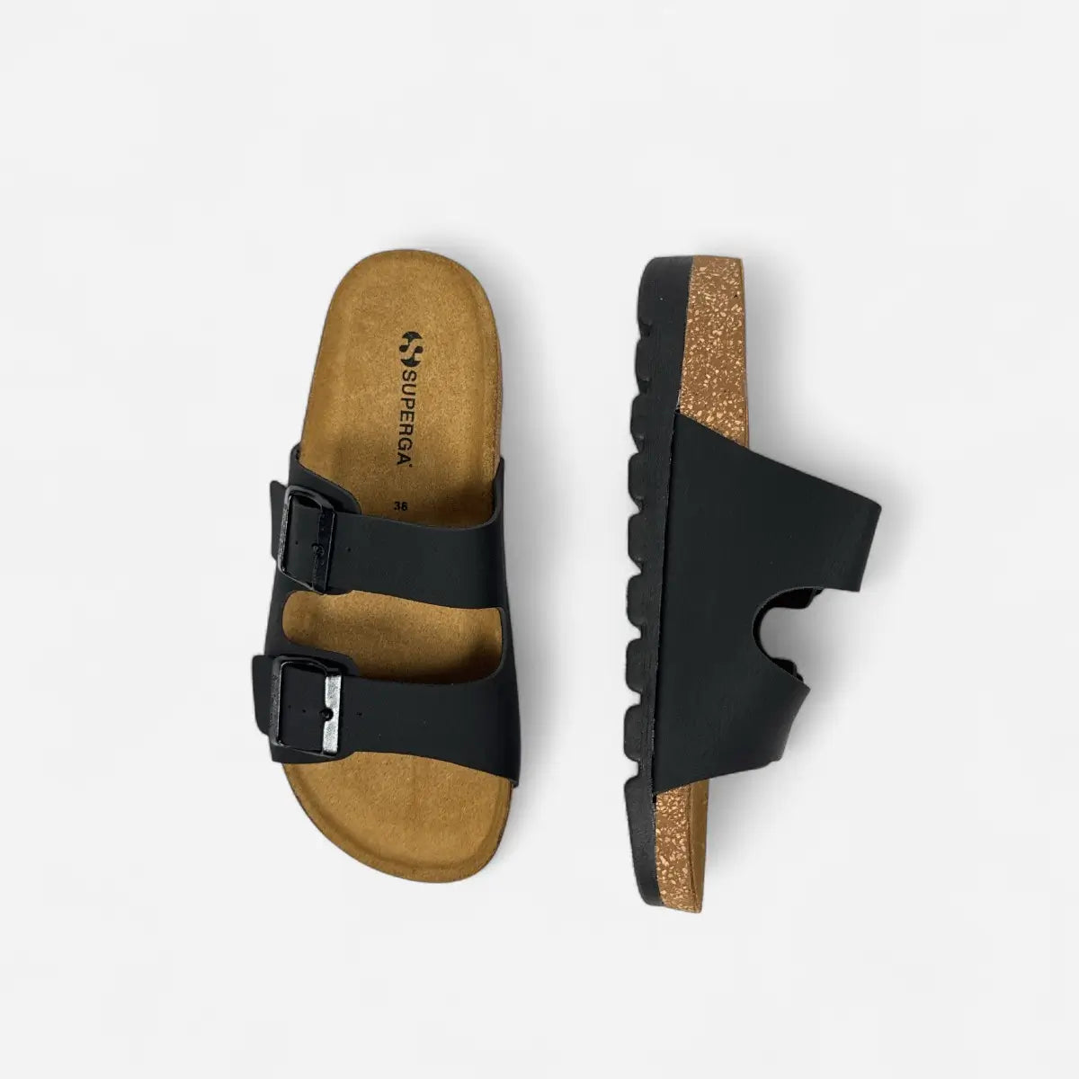 Superga Sandalo Platform donna doppia fibbia Nabuk Nero