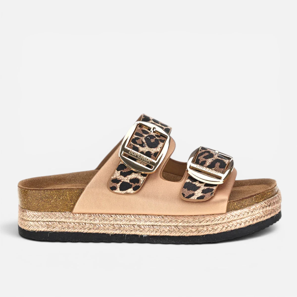 Superga Sandalo Platform donna doppia fibbia Platino Leopard S11U421