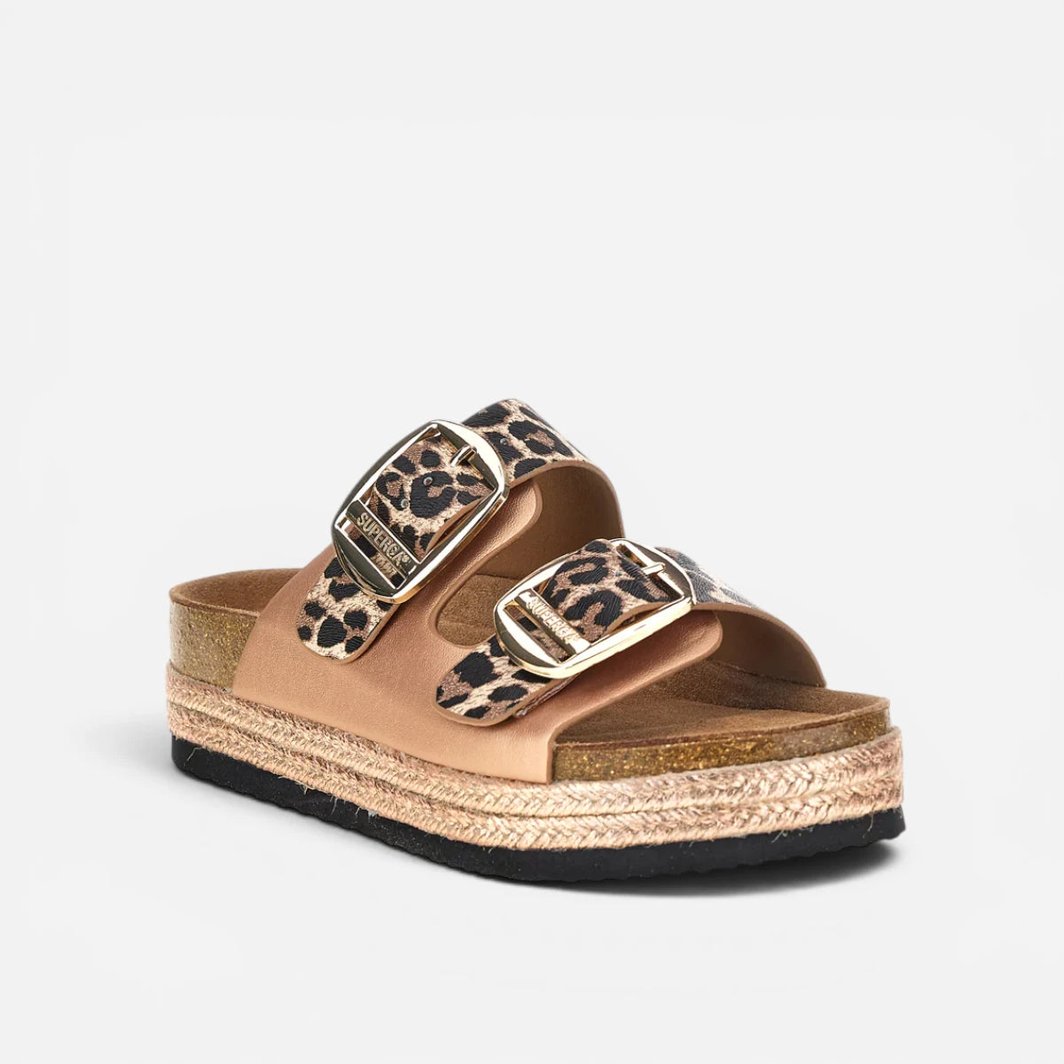 Superga Sandalo Platform donna doppia fibbia Platino Leopard S11U421