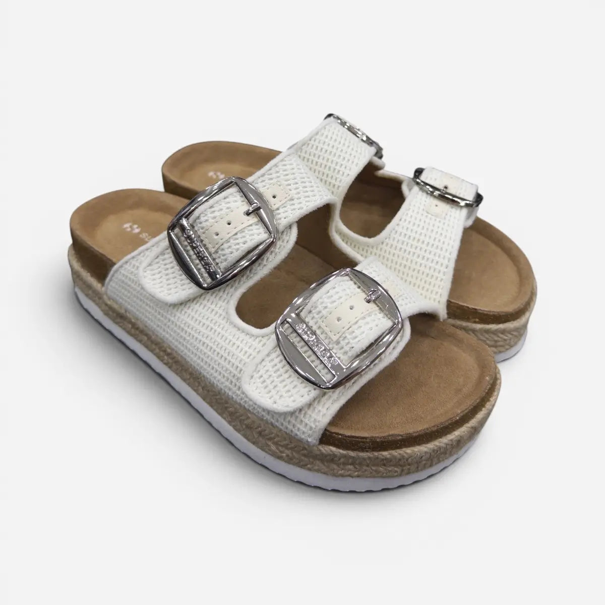 Superga Sandalo Platform donna doppia fibbia Maglia Tessuto Off White S11Y712