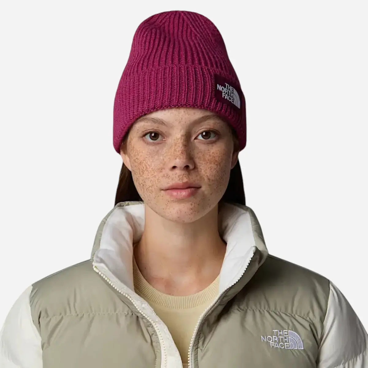 The North Face Berretto con risvolto e logo box TNF Boysenberry