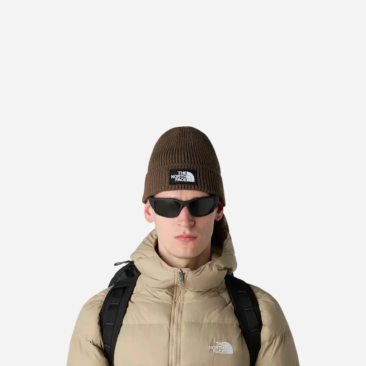 The North Face Berretto con risvolto e logo box TNF Smokey Brown