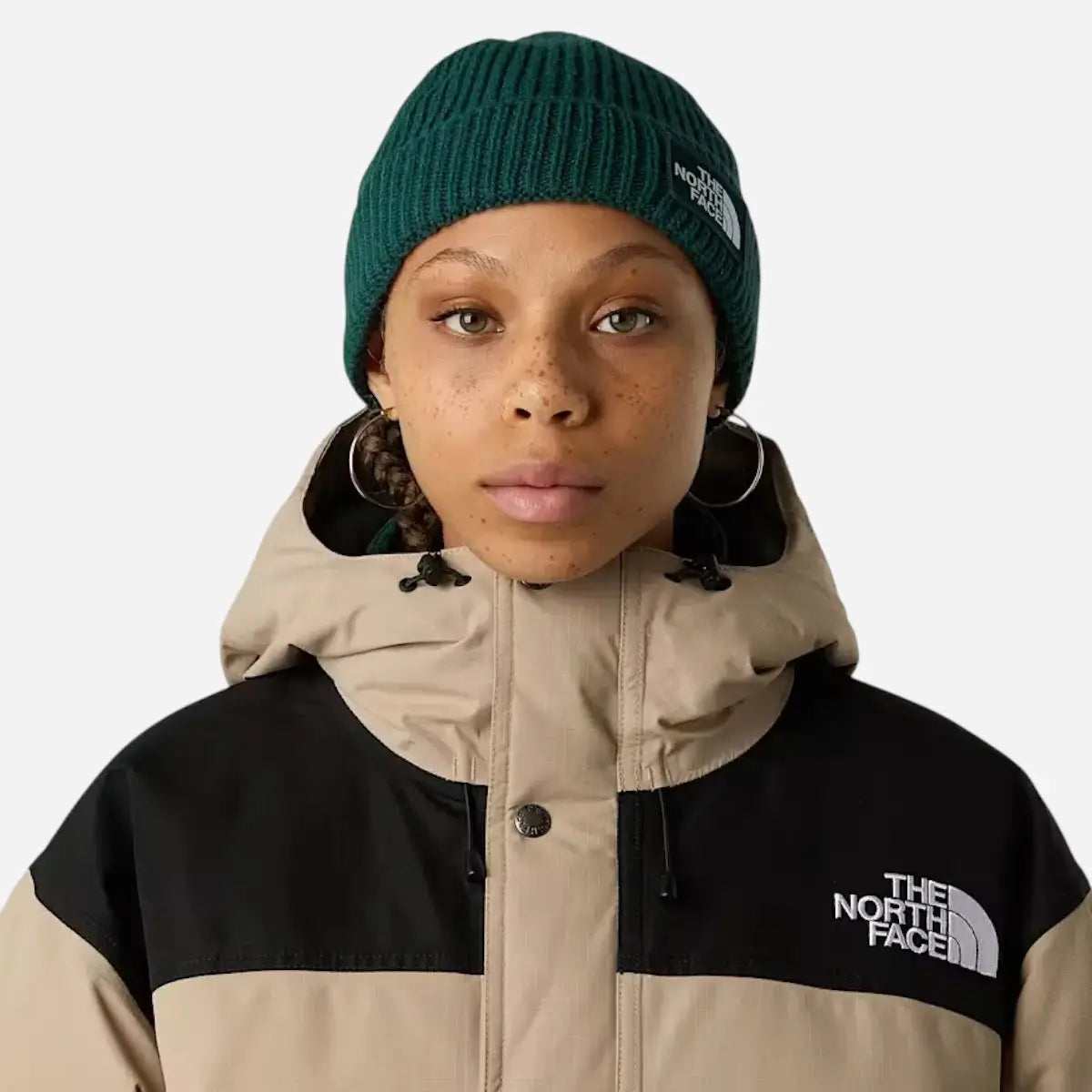 The North Face Berretto con risvolto e logo box TNF Duck Green