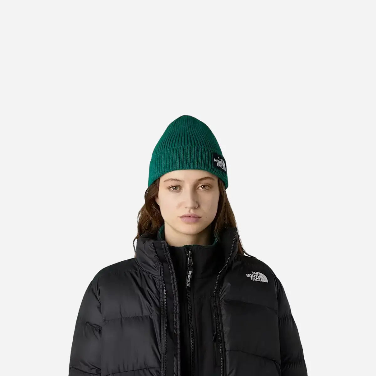 The North Face Berretto con risvolto e logo box TNF Evergreen