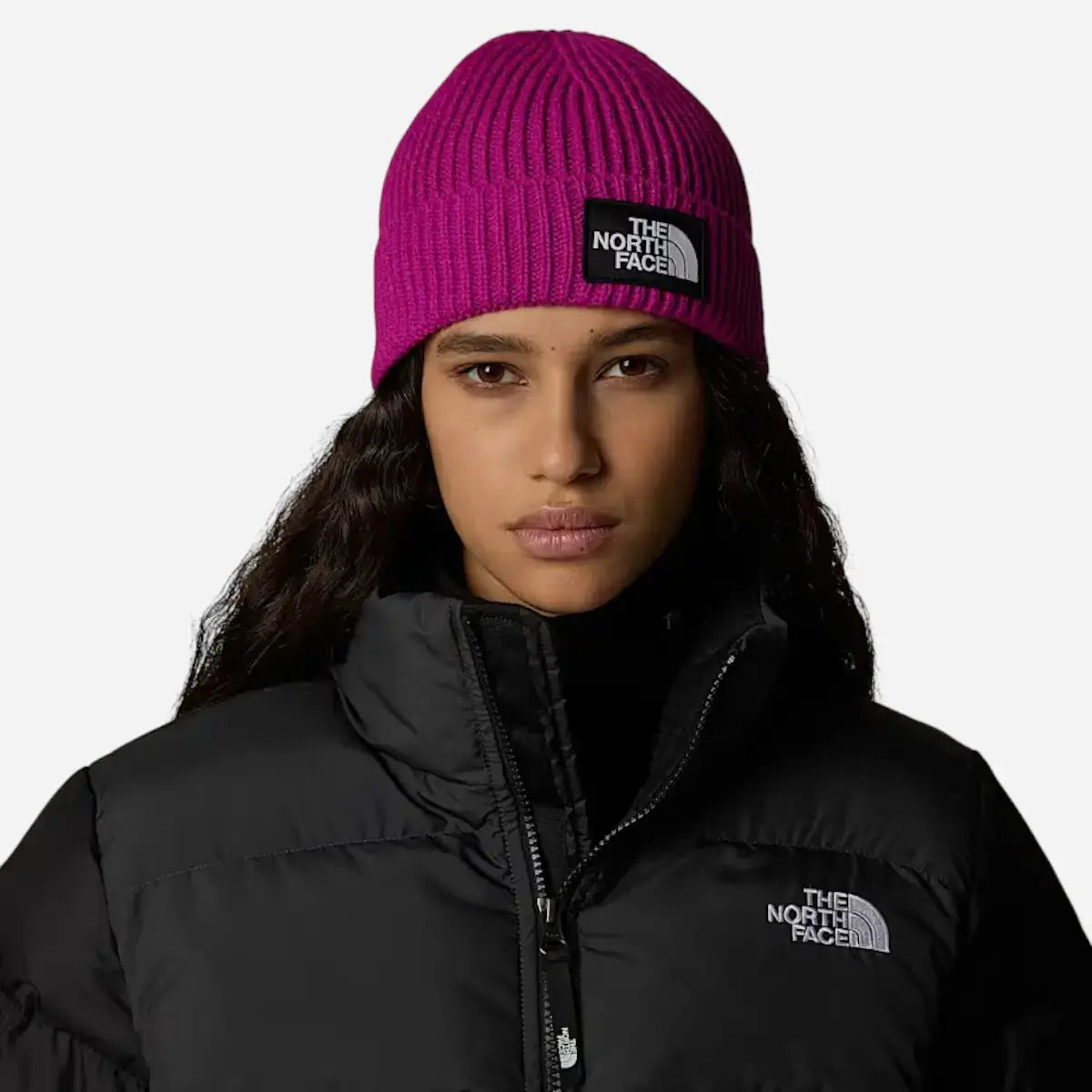 The North Face Berretto con risvolto e logo box TNF Mulberry